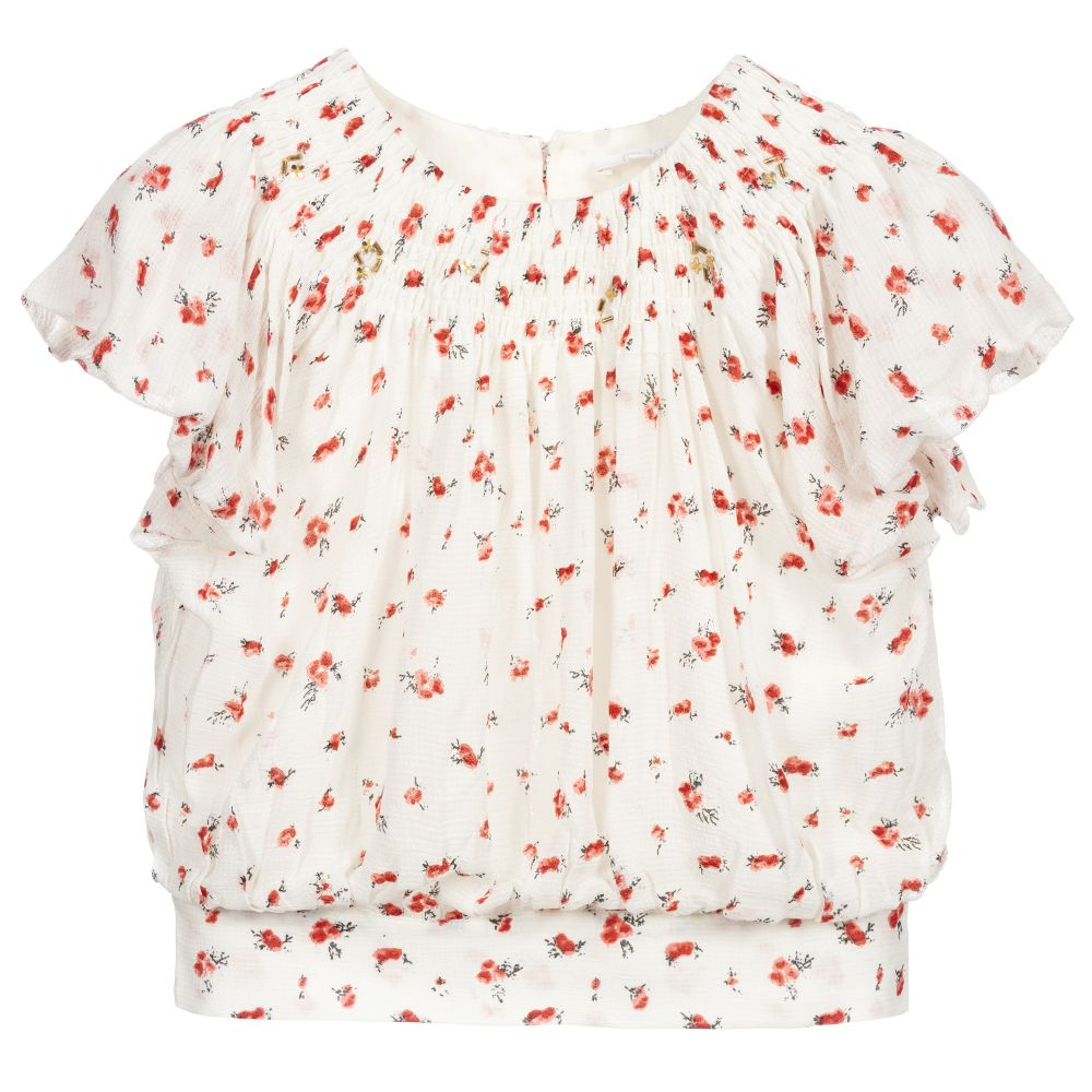 Chloé - Кремово-красная блузка из крепа | Childrensalon