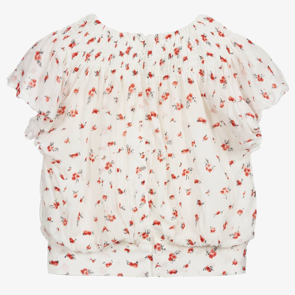 Chloé-بلوز فيسكوز كريب لون عاجي وأحمر للبنات | Childrensalon Outlet