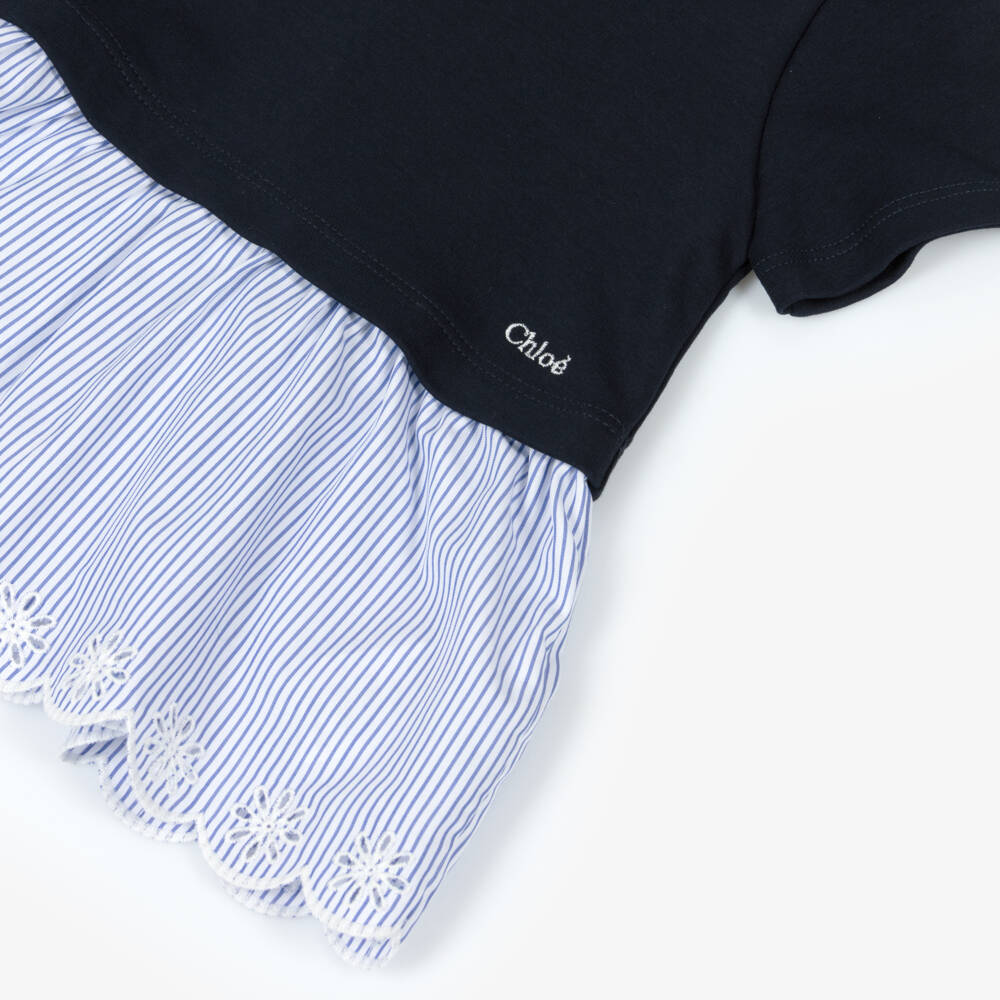 Chloé-Little Girls Navy Striped Cotton Dress | Childrensalon Outlet