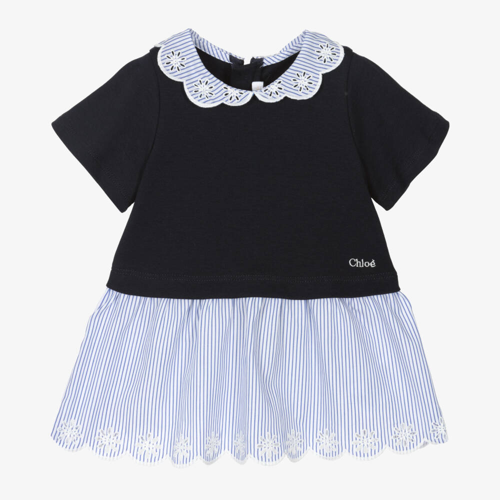 Chloé-فستان قطن مخطط باللون الكحلي للبنات الصغيرات | Childrensalon Outlet