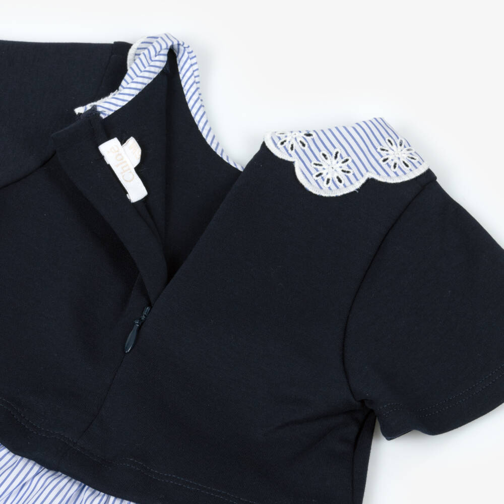 Chloé-Little Girls Navy Striped Cotton Dress | Childrensalon Outlet