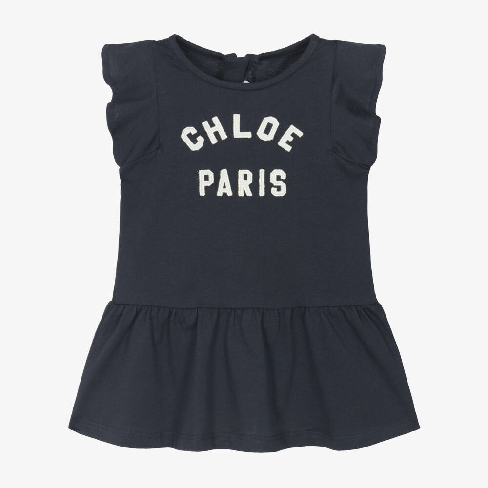 Chloé-Little Ladies Navy Cotton Dress | Childrensalon Outlet