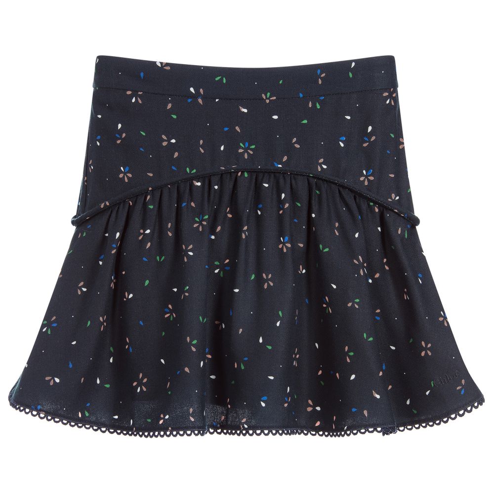 Chloé - Navy Blue Floral Viscose Skirt | Childrensalon