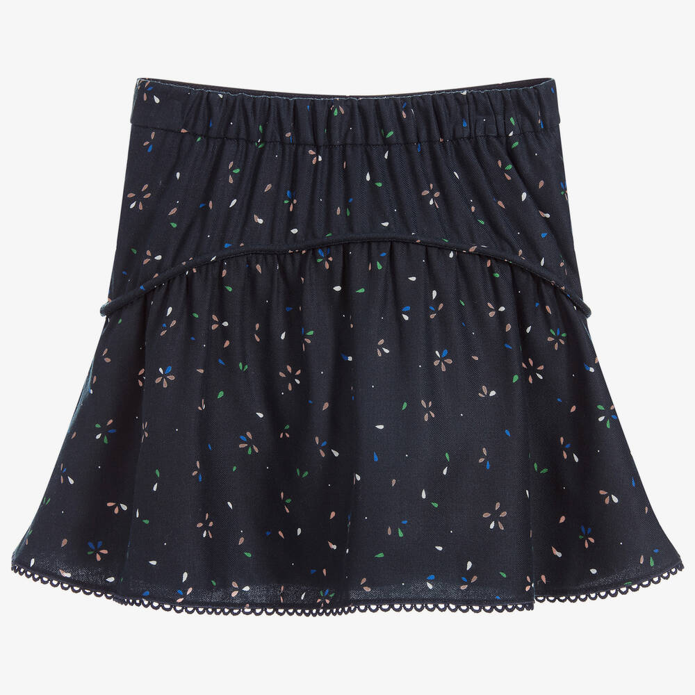 Chloé-Navy Blue Floral Viscose Skirt | Childrensalon Outlet