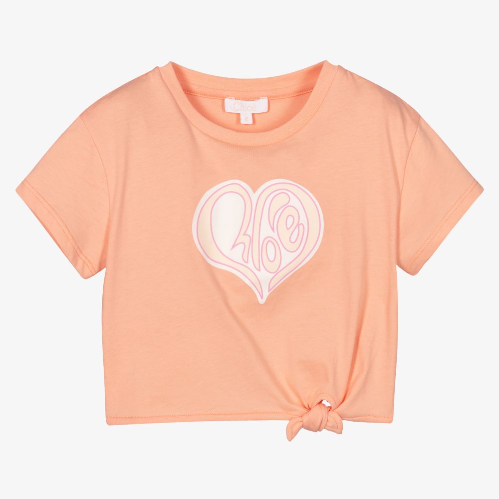 Chloé - Orange Logo Heart Print T-Shirt | Childrensalon