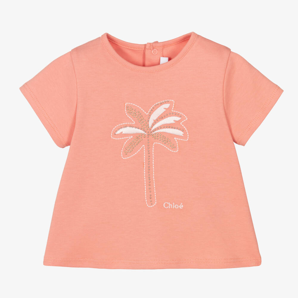 Chloé-Коралловая хлопковая футболка для девочек | Childrensalon Outlet