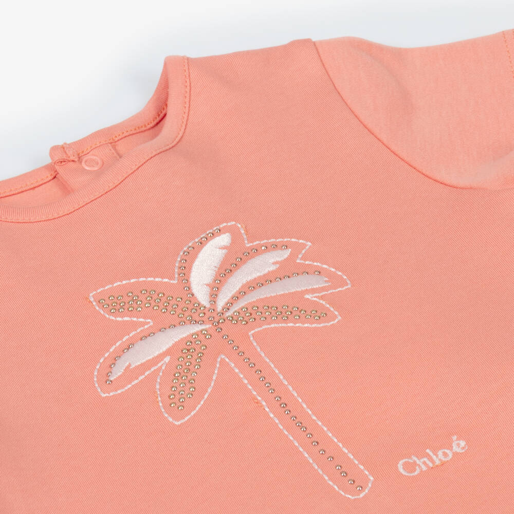 Chloé-Pink Coral Cotton Tee for Girls | Childrensalon Outlet