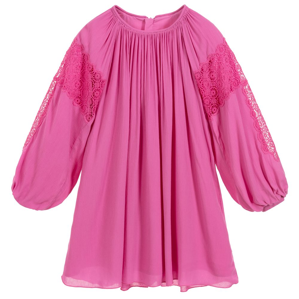 Chloé - Robe haute couture rose en crêpe | Childrensalon