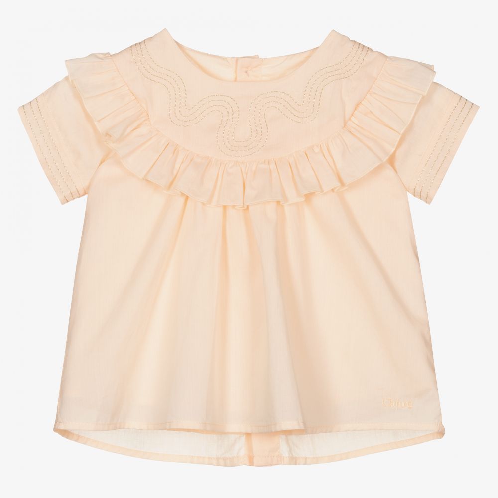 Chloé-Pink Frilled Percale Blouse | Childrensalon Outlet