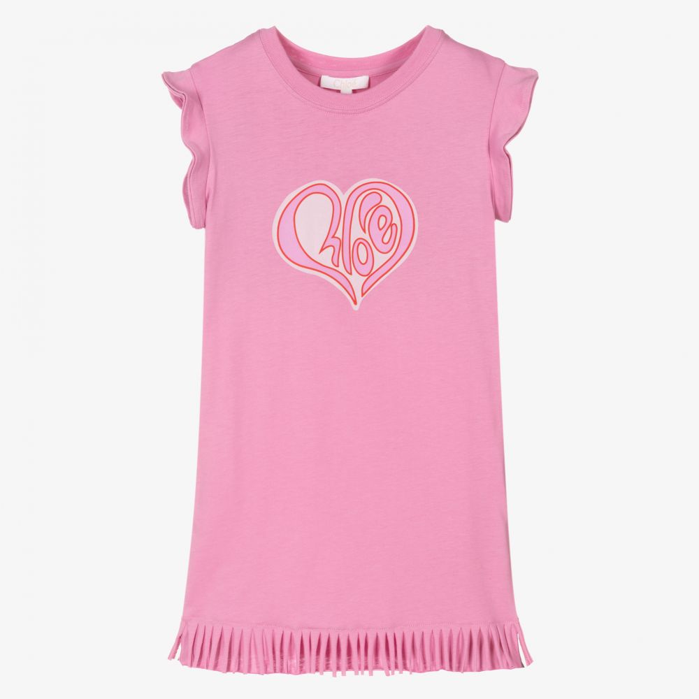 Chloé - Pink Hearty Logo Jersey Dress | Childrensalon