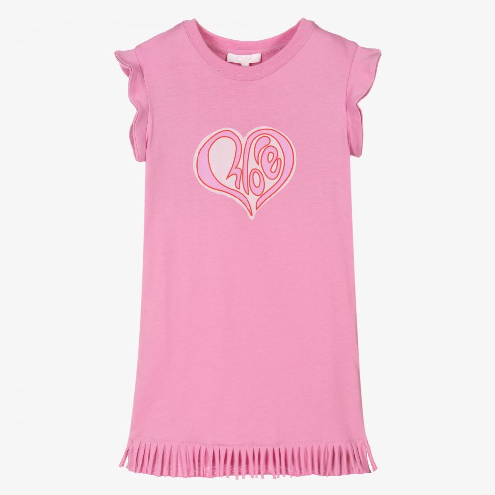 Chloé-Розовое платье из джерси с сердечком | Childrensalon Outlet