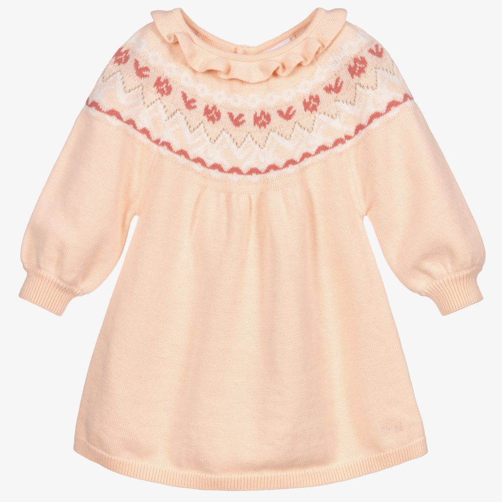 Chloé - Pink Jacquard Knit Baby Dress | Childrensalon
