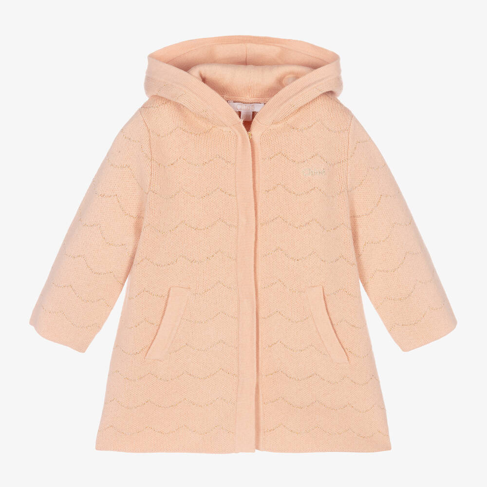 Chloé - Cardigan maille rose à capuche | Childrensalon