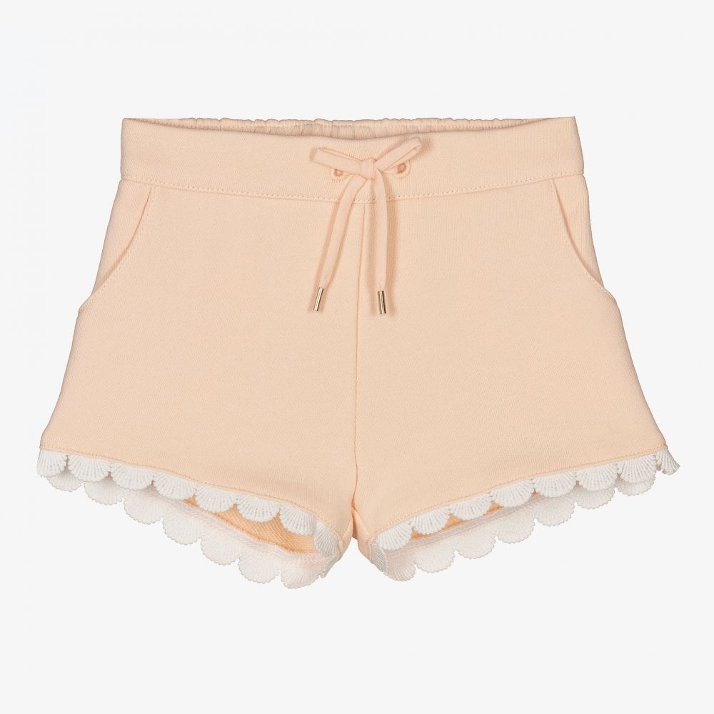 Chloé - Pink Scalloped Guipure Shorts | Childrensalon