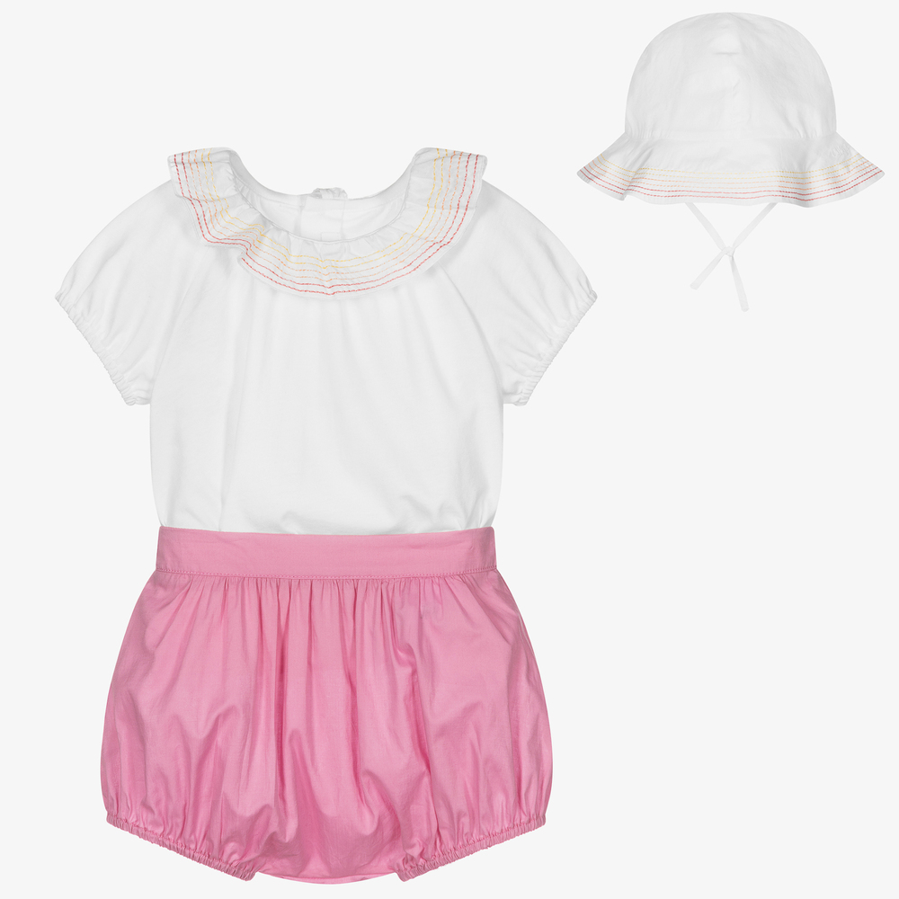 Chloé-Pink & White Baby Shorts Set | Childrensalon Outlet