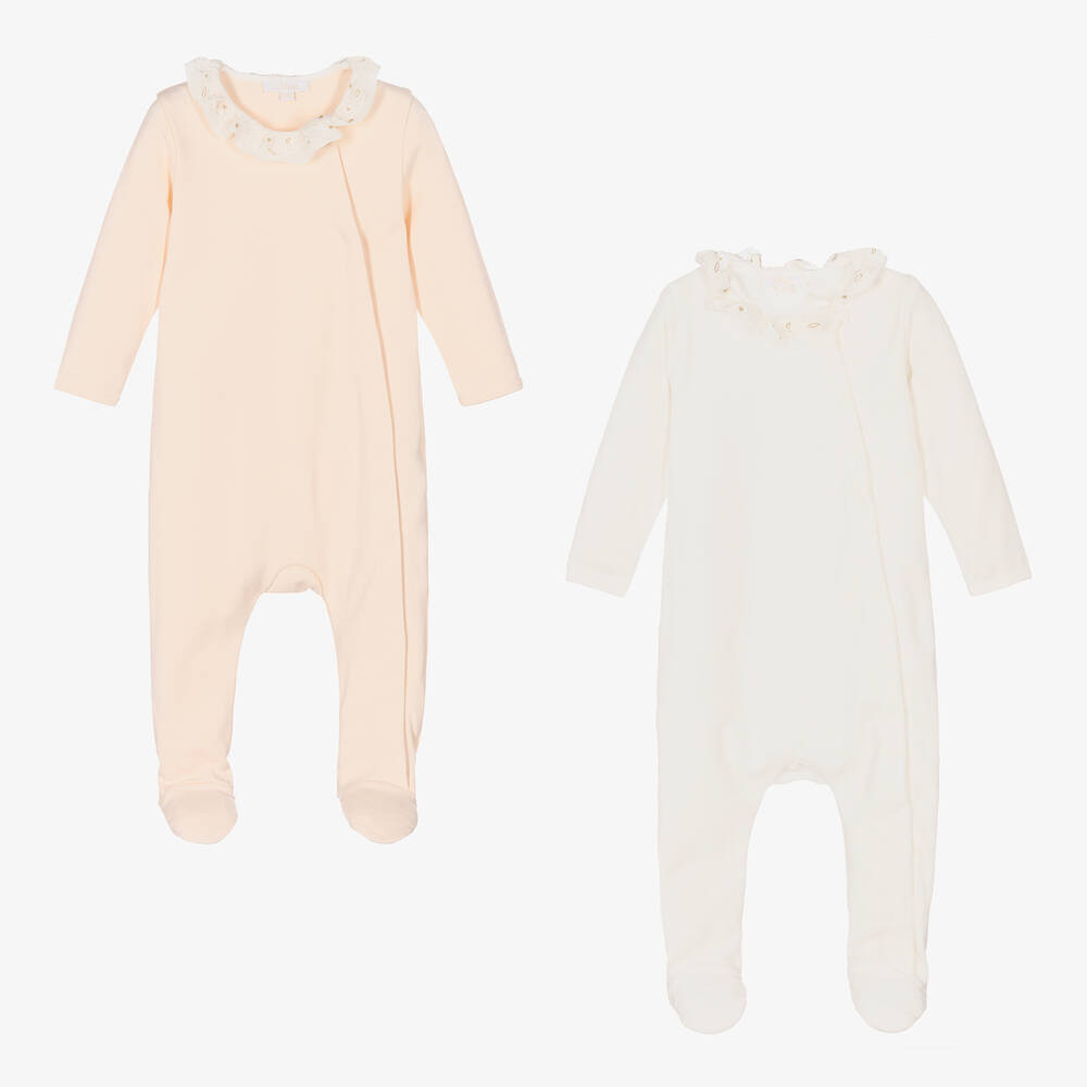 Chloé - Pink & White Babygrows (2 Pack) | Childrensalon