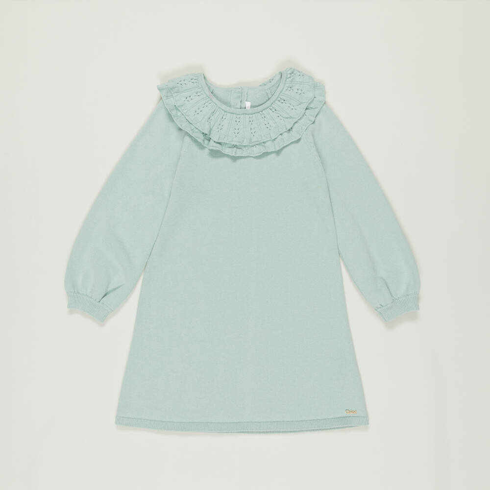 Chloé-Preloved Girls Green Cotton Knit Dress (8 years) | Childrensalon Outlet