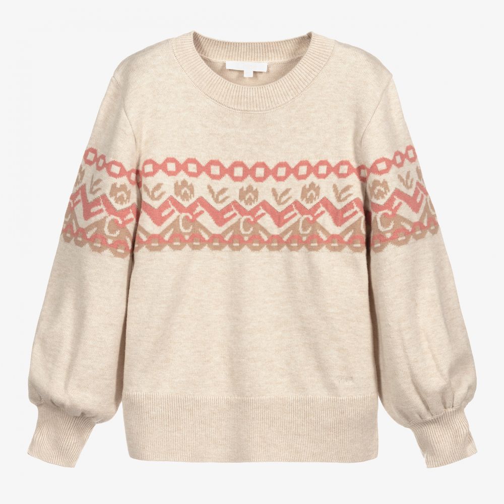 Chloé - Pull beige en coton Ado | Childrensalon