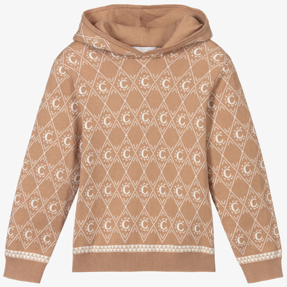 Chloé - Teen Beige Knitted Logo Hoodie | Childrensalon