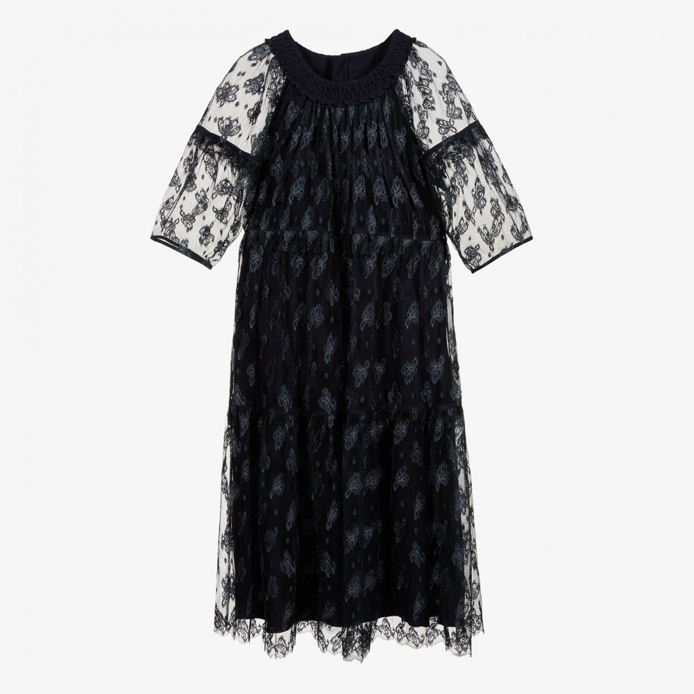 Chloé - Robe bleu en tulle brodée Ado | Childrensalon