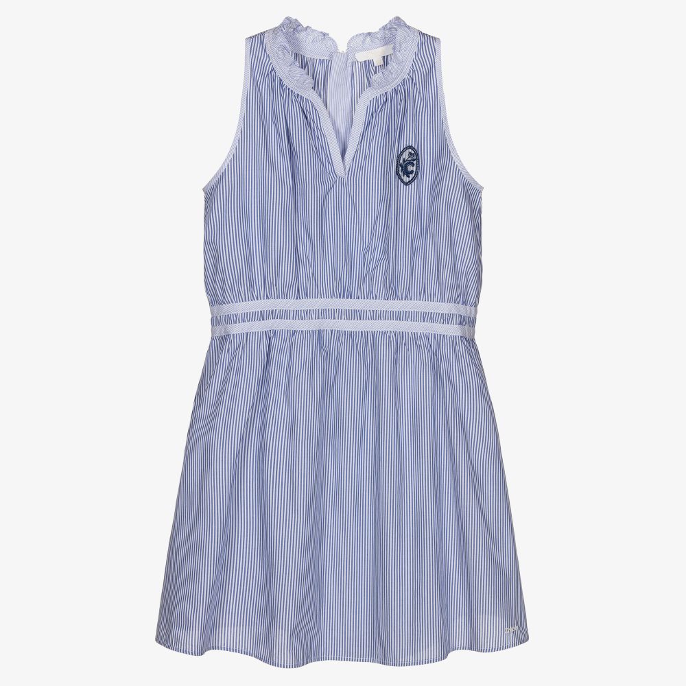 Chloé - Robe bleue/blanche en coton Ado | Childrensalon