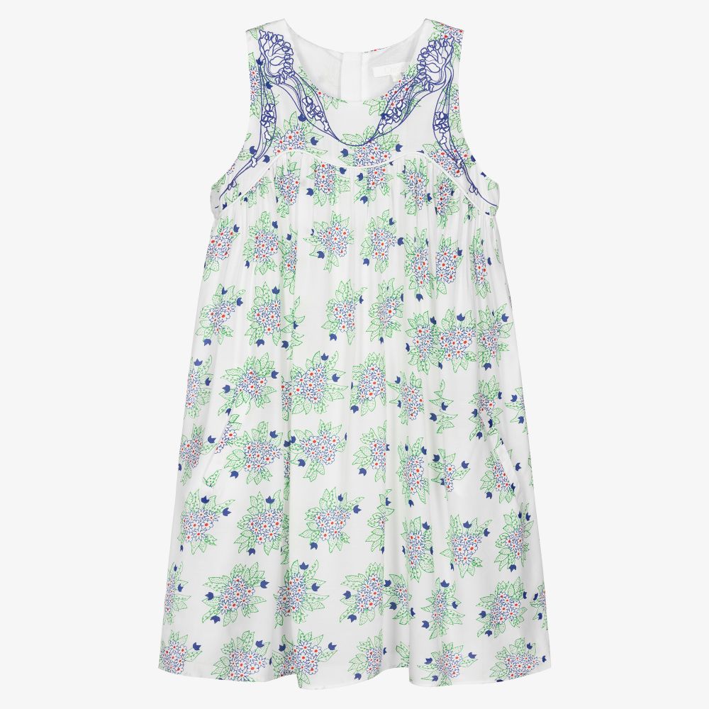 Chloé - Бело-голубое шелковое платье для подростков | Childrensalon