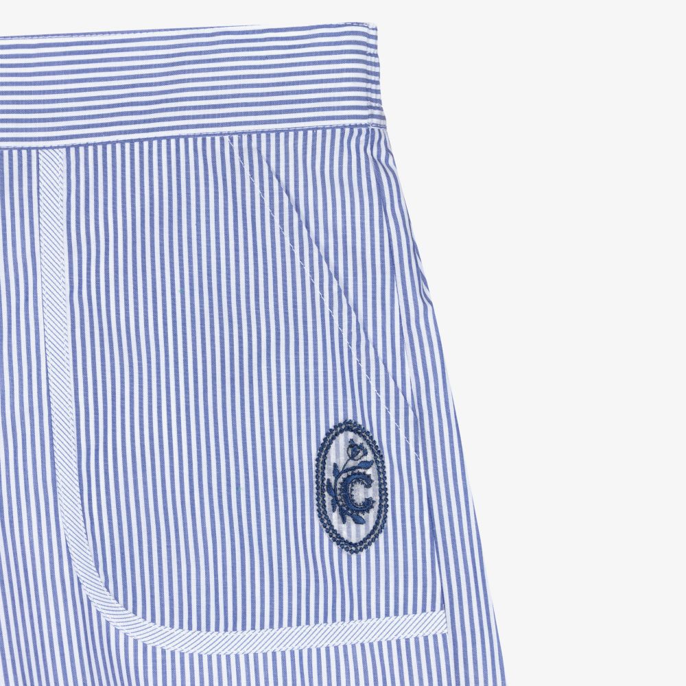 Chloé-شورت تينز بناتي قطن مقلَّم لون أبيض وأزرق | Childrensalon Outlet