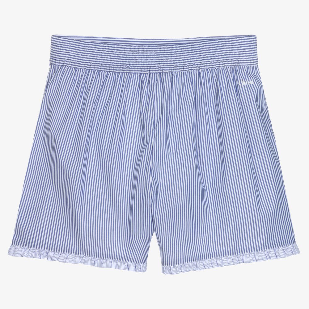 Chloé-شورت تينز بناتي قطن مقلَّم لون أبيض وأزرق | Childrensalon Outlet