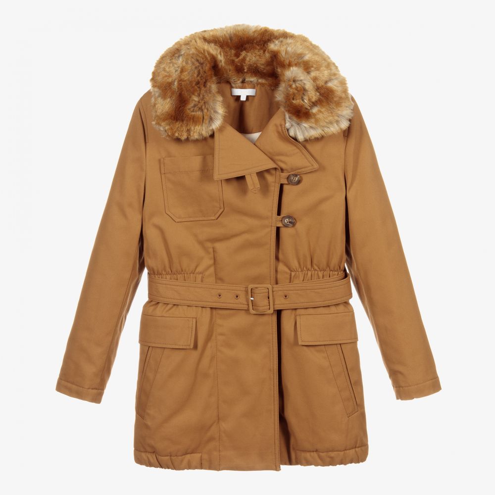 Chloé-Teen Brown Cotton Belted Coat | Childrensalon Outlet