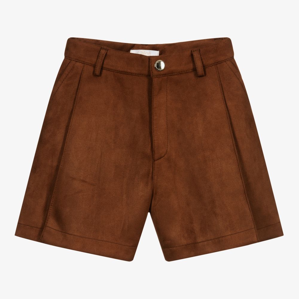 Chloé - Braune Teen Shorts in Wildlederoptik  | Childrensalon