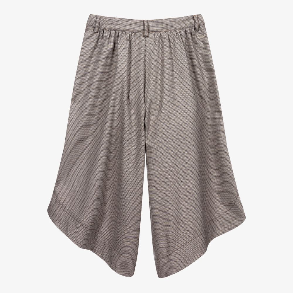 Chloé-بنطلون مزيج فيسكوز بأرجل واسعة كاروهات لون بني وأسود | Childrensalon Outlet