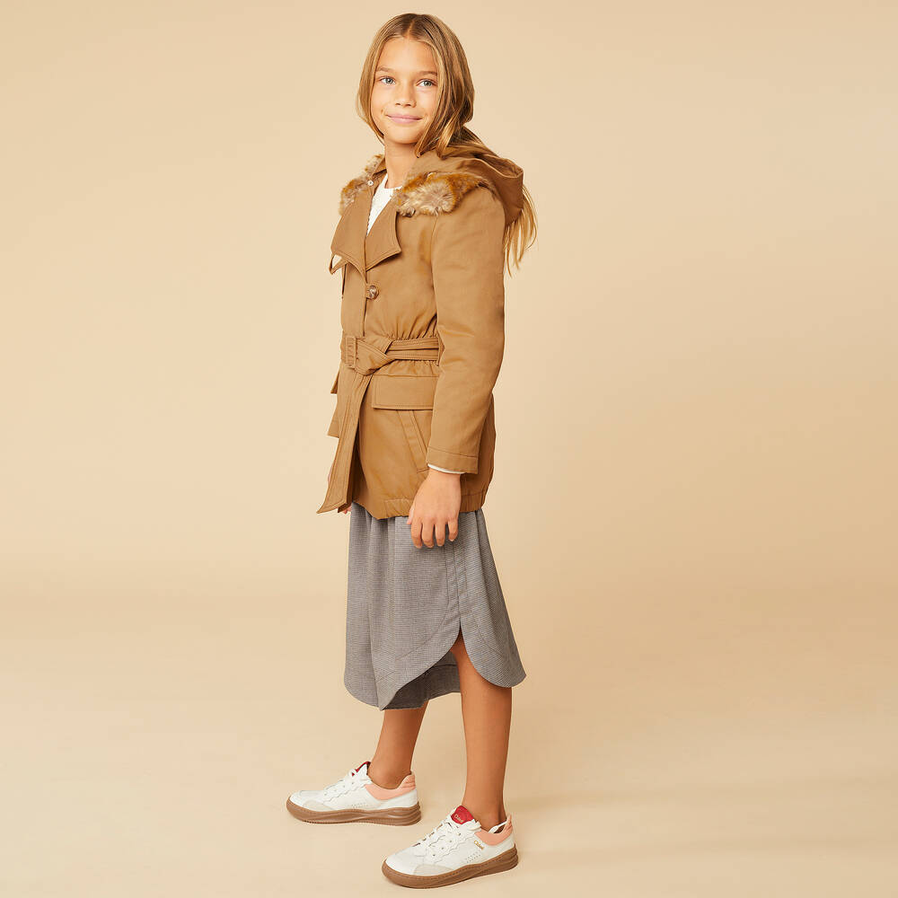 Chloé-بنطلون مزيج فيسكوز بأرجل واسعة كاروهات لون بني وأسود | Childrensalon Outlet