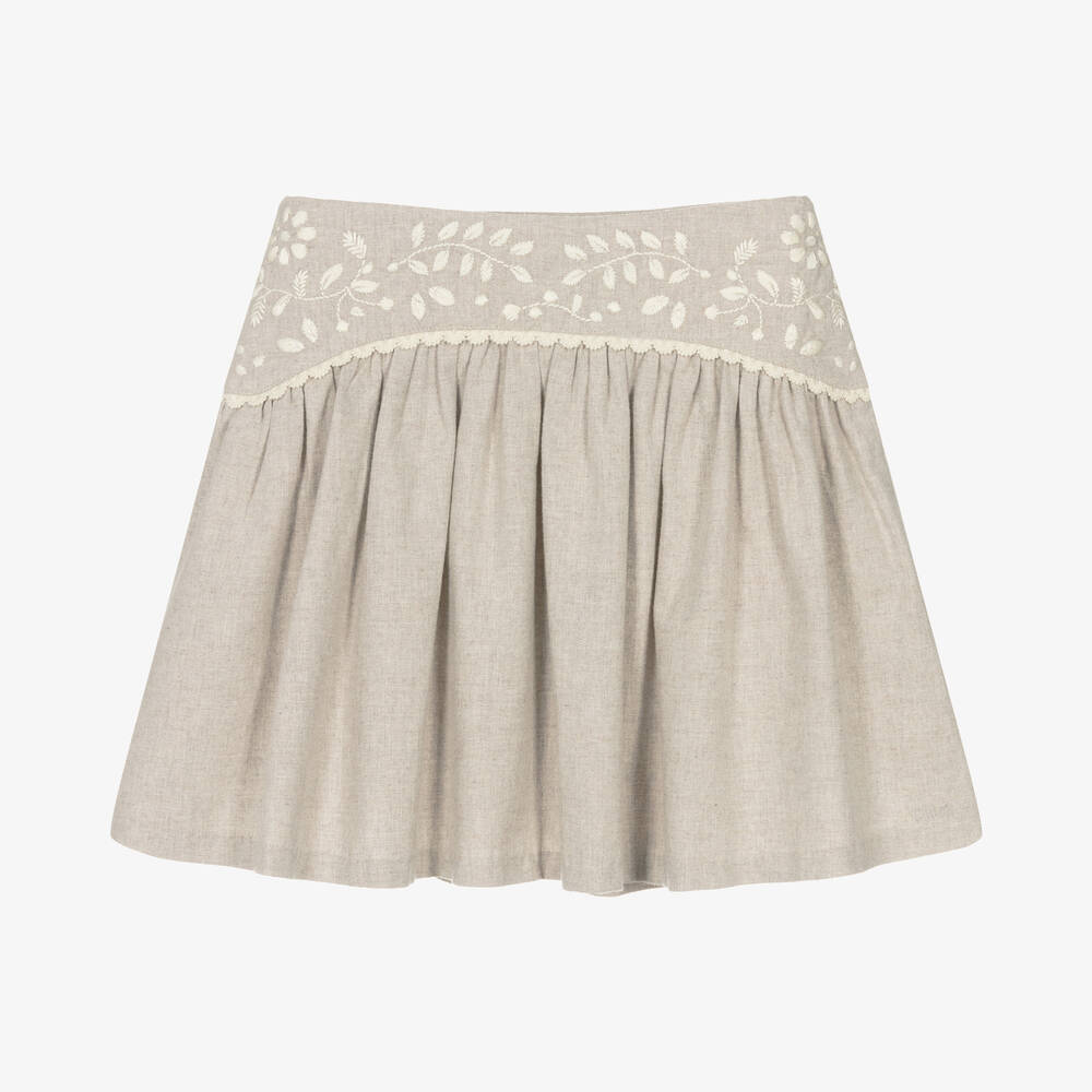 Chloé - Teen Girls Beige Cotton Embroidered Skirt | Childrensalon