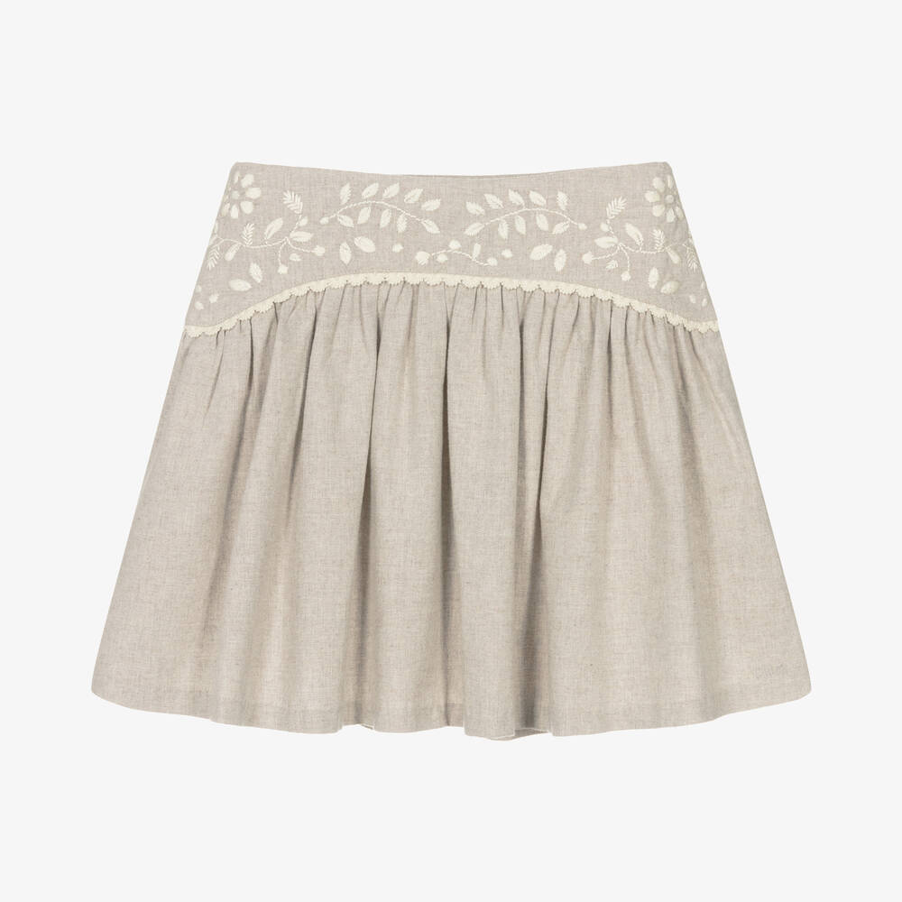 Chloé - Jupe beige en coton brodé Ado fille | Childrensalon