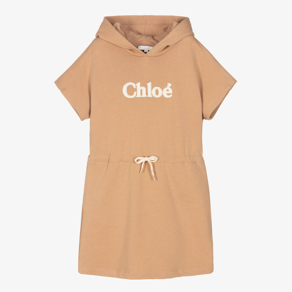 Chloé - Robe sweat à capuche beige en coton ado fille | Childrensalon