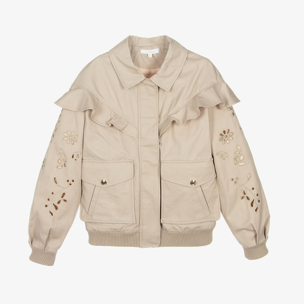 Chloé - Veste beige brodée ado fille | Childrensalon