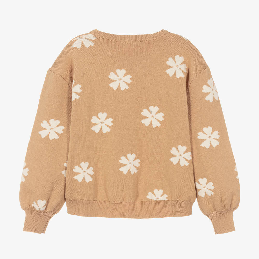 Chloé-Teen Girls Beige Knitted Flower Sweater | Childrensalon Outlet