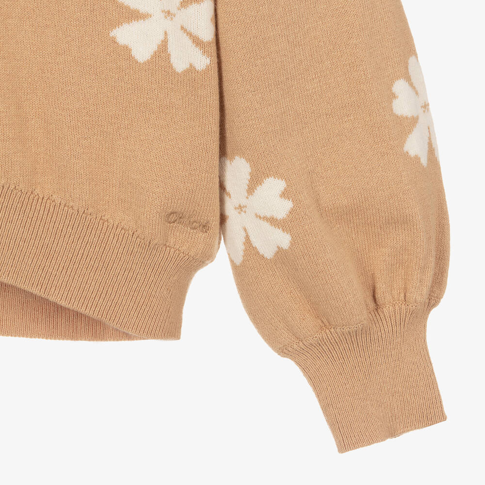 Chloé-Teen Girls Beige Knitted Flower Sweater | Childrensalon Outlet