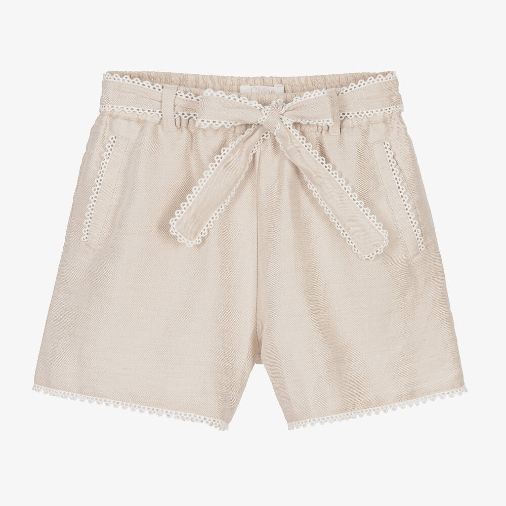 Chloé - Teen Girls Beige Linen Shorts | Childrensalon