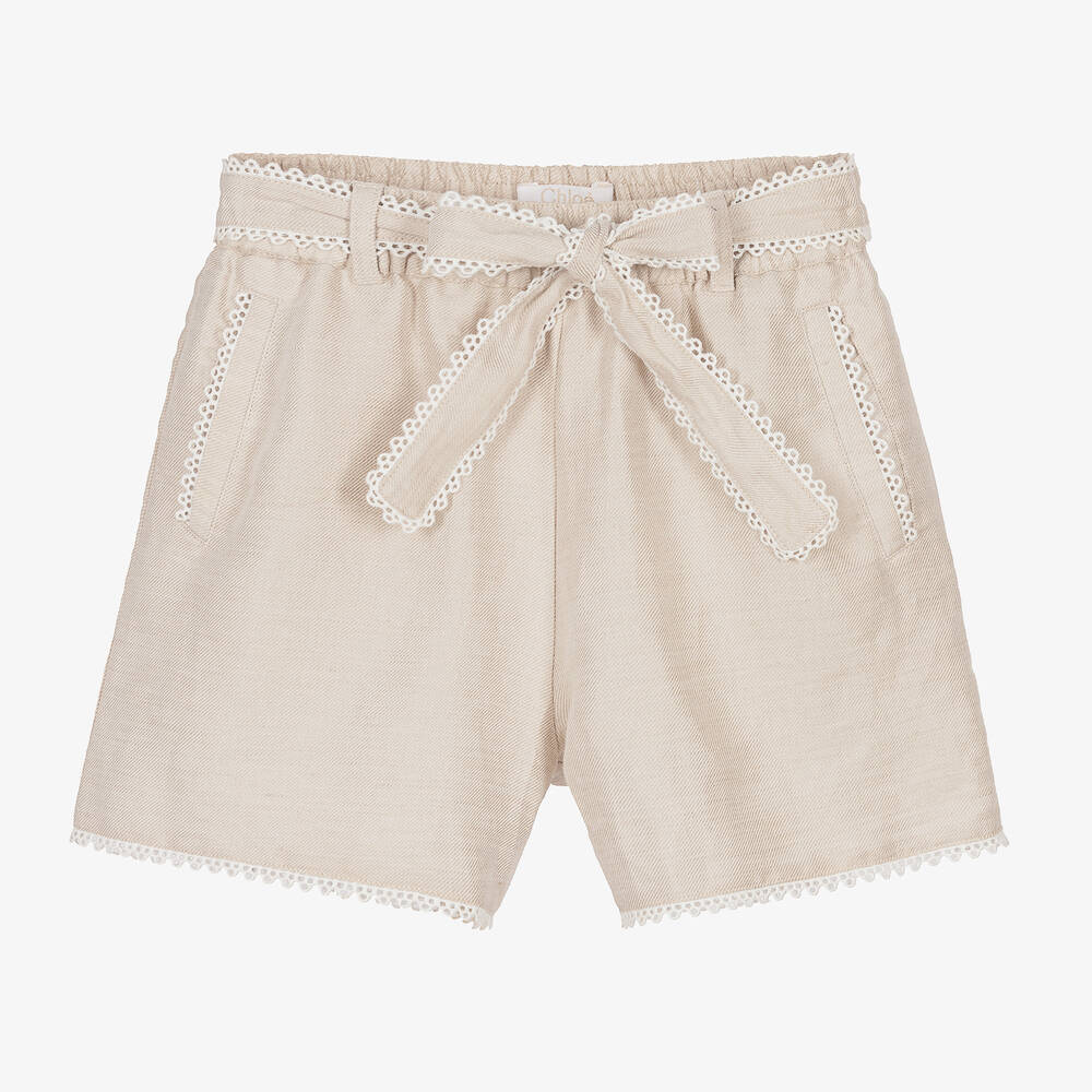 Chloé - Short beige en lin ado fille | Childrensalon