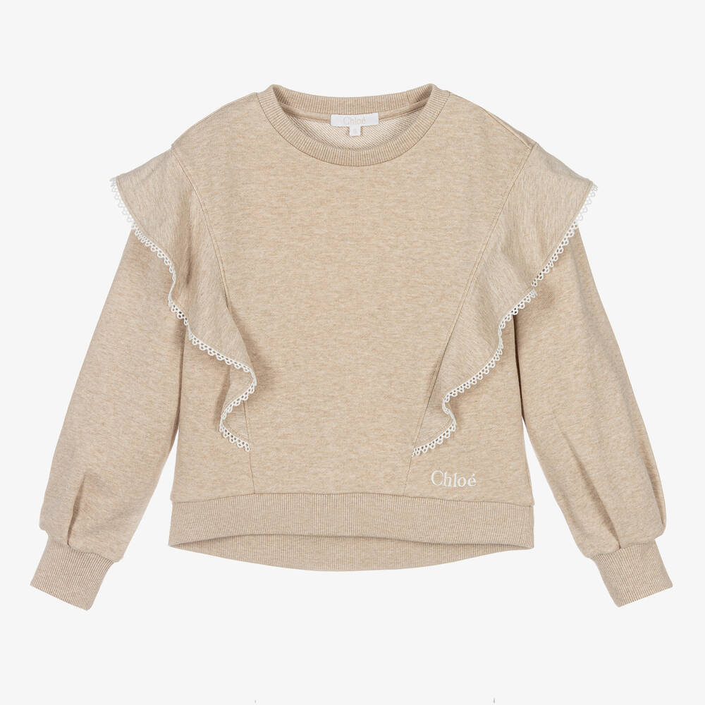 Chloé - Teen Girls Beige Ruffled Sweatshirt | Childrensalon