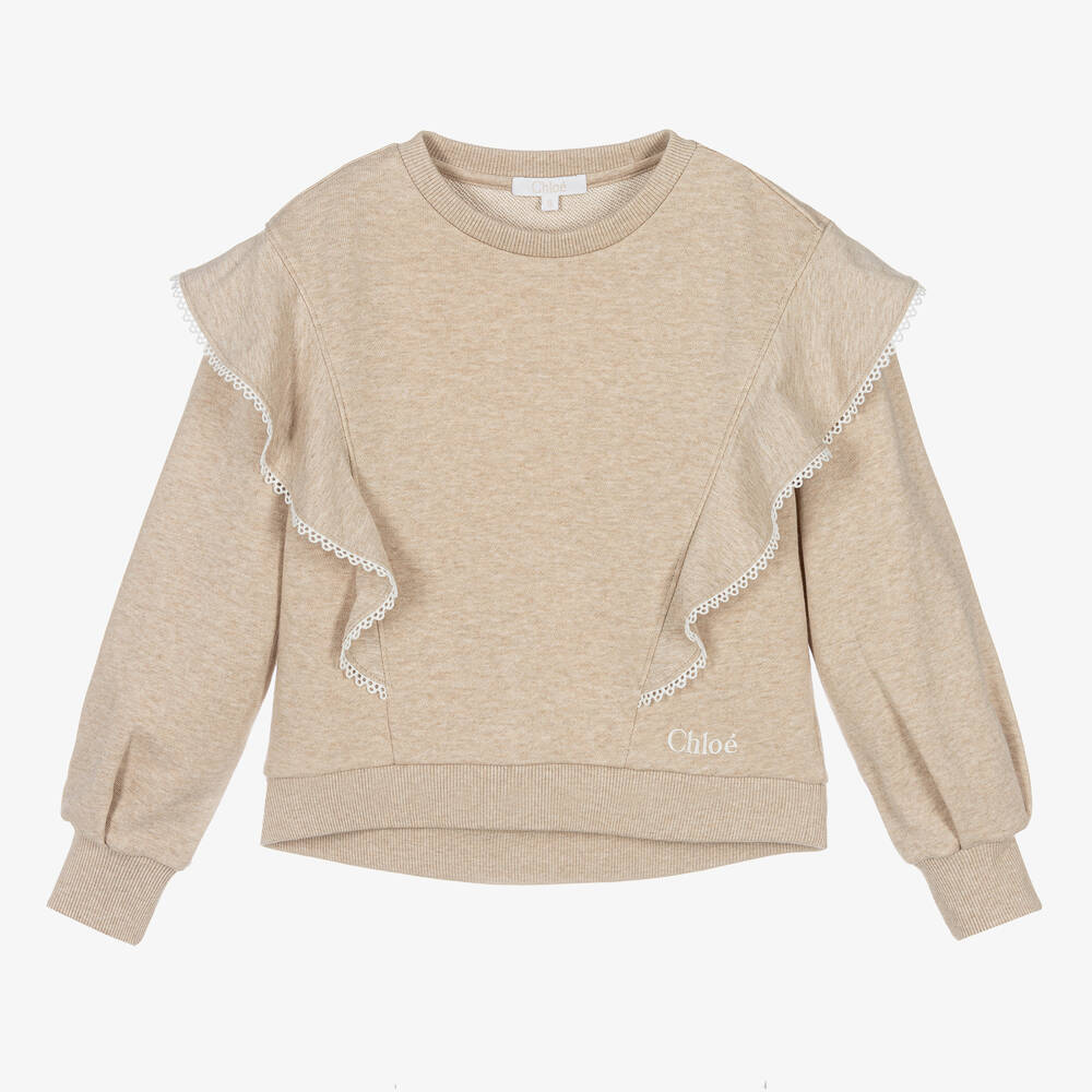 Chloé - Sweat beige à volants ado fille | Childrensalon