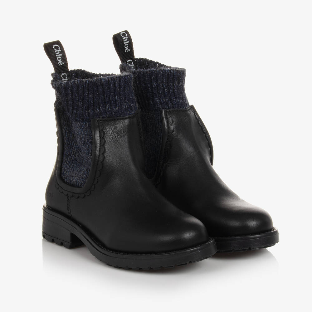 Chloé-Черные кожаные ботинки | Childrensalon Outlet