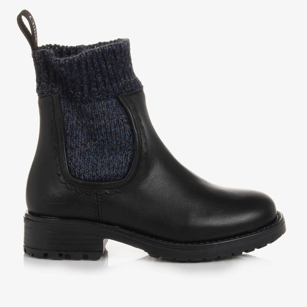 Bottines noires en cuir ado fille