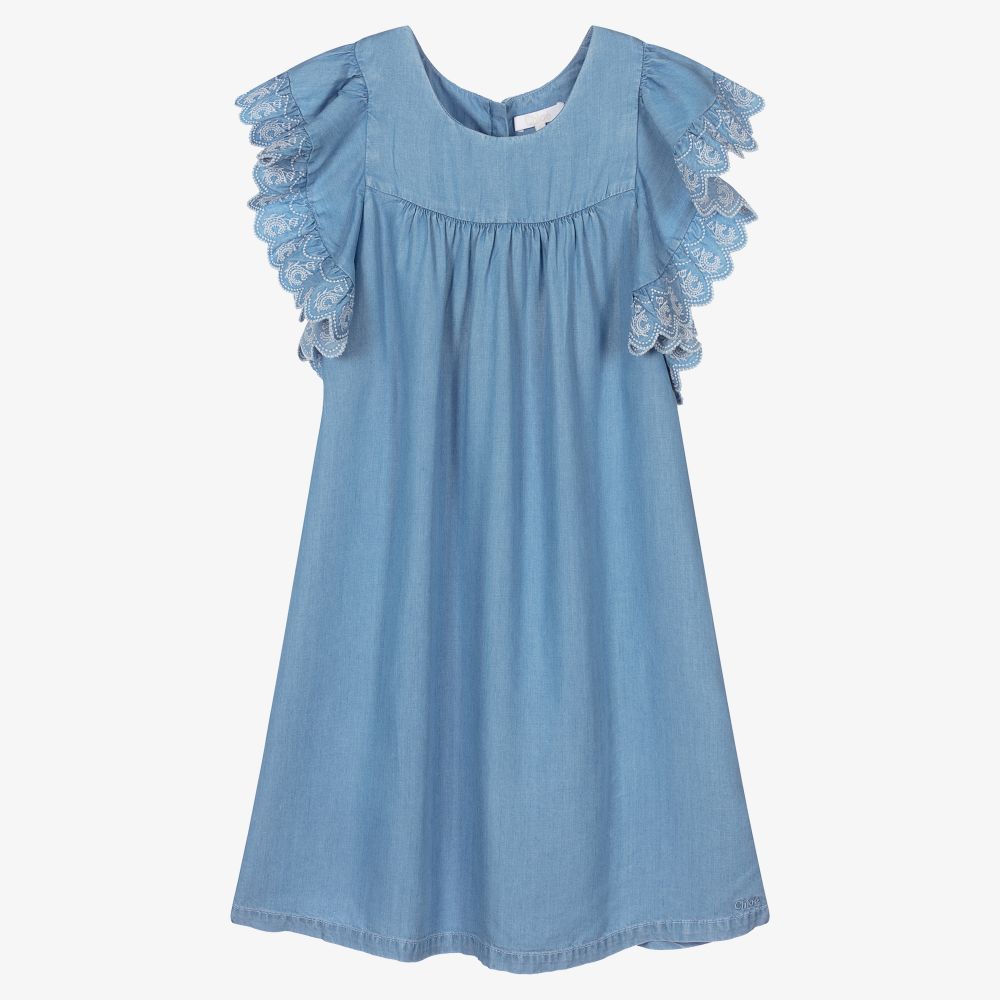 Chloé - Blaues Teen Chambray-Kleid (M) | Childrensalon