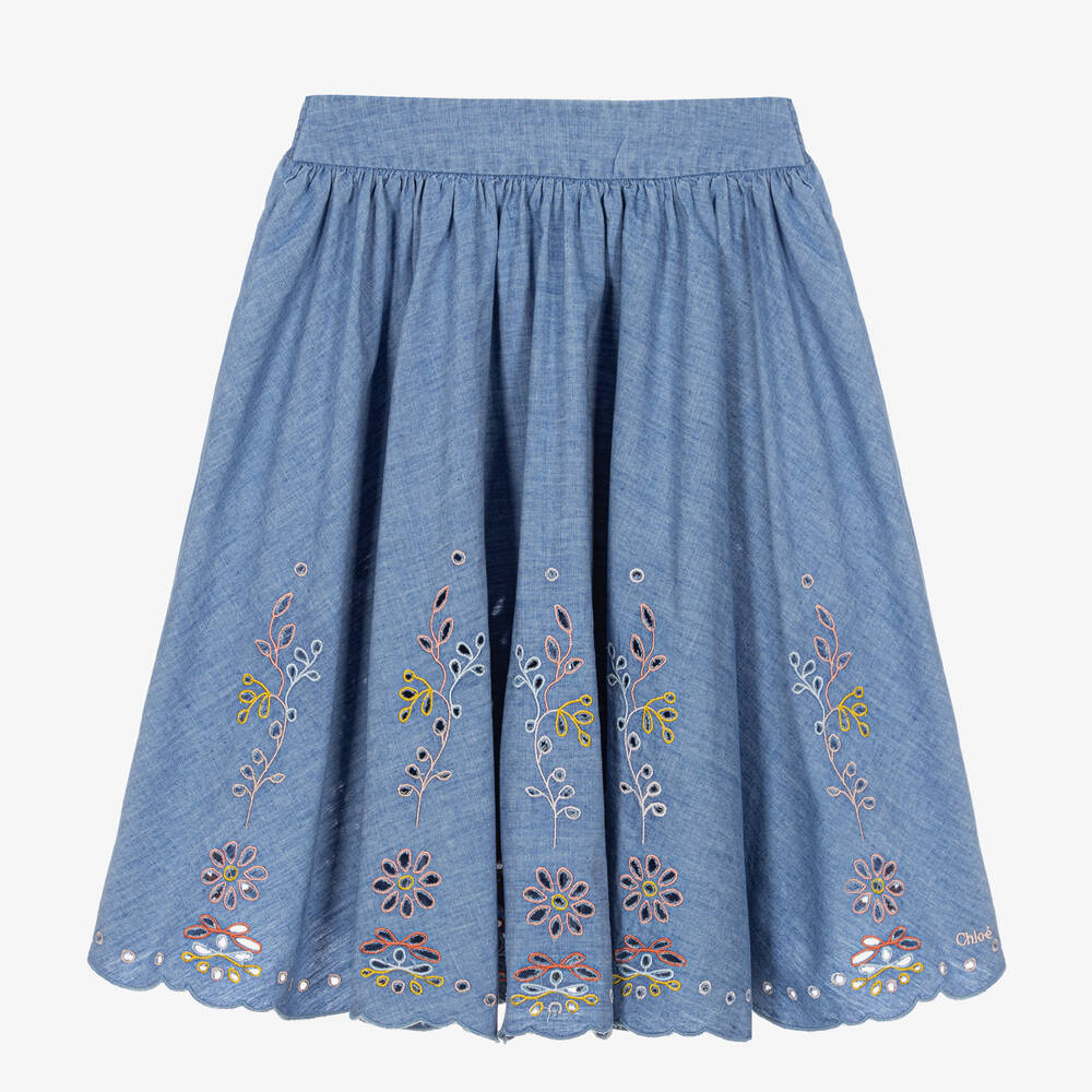 Chloé - Jupe en chambray à fleurs ado | Childrensalon