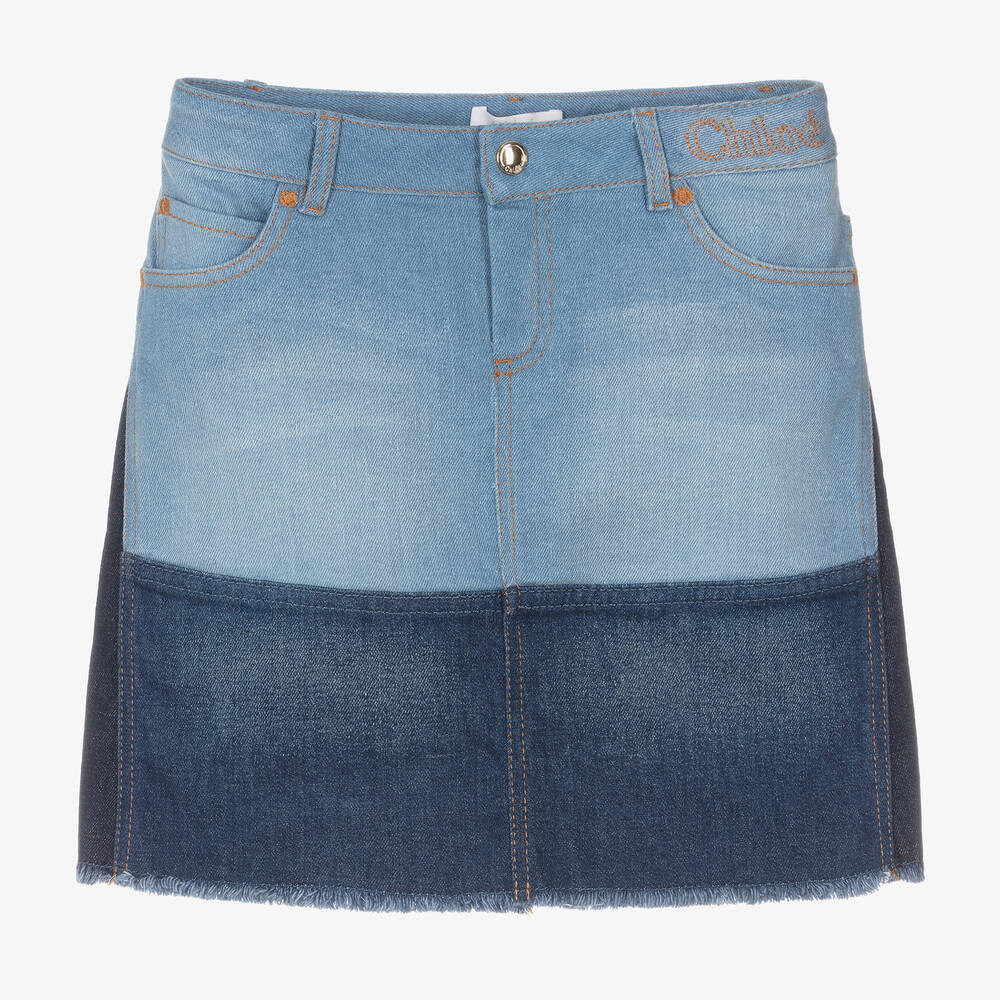 Chloé - Teen Girls Blue Colourblock Denim Skirt | Childrensalon