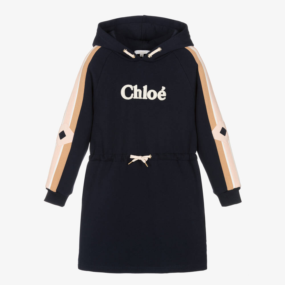 Chloé - Robe sweat à capuche bleue en coton ado fille | Childrensalon