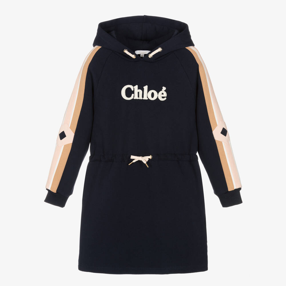 Chloe Robe sweat a capuche bleue en coton ado fille Childrensalon Outlet