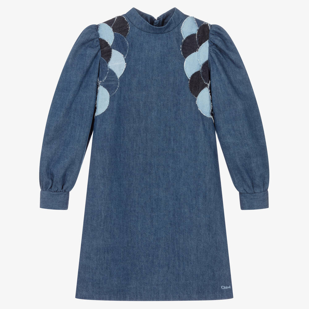 Chloé - فستان تينز بناتي قطن دنيم لون أزرق | Childrensalon